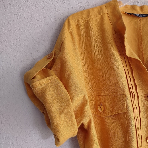 ‼️SOLD‼️ MARINA RINALDI Size US 12 Top 100% Linen Mango-Yellow Shirt Dress - Picture 9 of 16